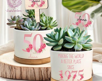50th Birthday Plant Pot, Making The World A Better Place Since 1975, Happy 50th Birthday, 50th Birthday Gift 1975 FLORAL, Gift For Women