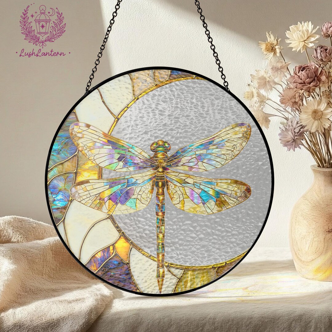 Dragonfly Moon Glass Suncatcher, Dragonfly Memory Moon Suncatcher ...