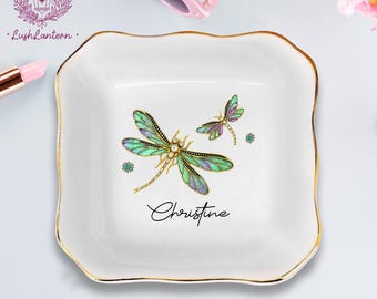 Personalized Dragonfly Jewelry Dish, Dragonfly Ring Dish, Inspirational Gift for Her, Maid Of Honor Gift, Nature Lover Gift, Gift for Mom