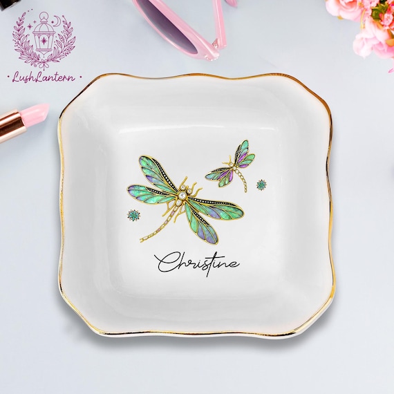 Personalized Dragonfly Jewelry Dish, Dragonfly Ring Dish, Inspirational Gift for Her, Maid Of Honor Gift, Nature Lover Gift, Gift for Mom