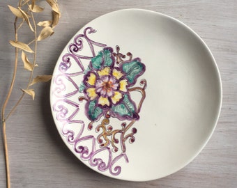 Ceramic plate hand painted inspired by traditional Portuguese ornaments for a beautiful table, free shipping worldwide