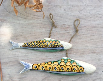 Ceramic sardines hand painted inspired by the traditional Portuguese pottery, free shipping worldwide.