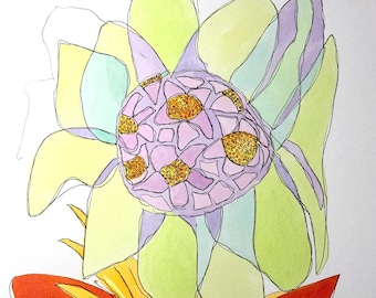 Watercolor with a flower, inspired by a flower from Madeira, one of a kind, painted watercolor paper 300g/m2 (140 Ils) acid free paper