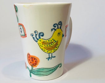 Customized hand painted pottery mug with name or your favorite theme, made to order, free shipping worldwide