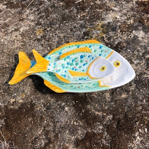 Unique fish ceramic serving platters set hand painted with a Mediterranean touch, will create a beautiful table, unique set, free shipping