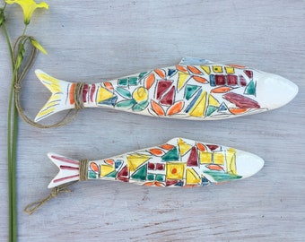 Portuguese sardines pottery hand painted abstract and contemporary still ready to be hanged at your wall, free shipping worldwide.