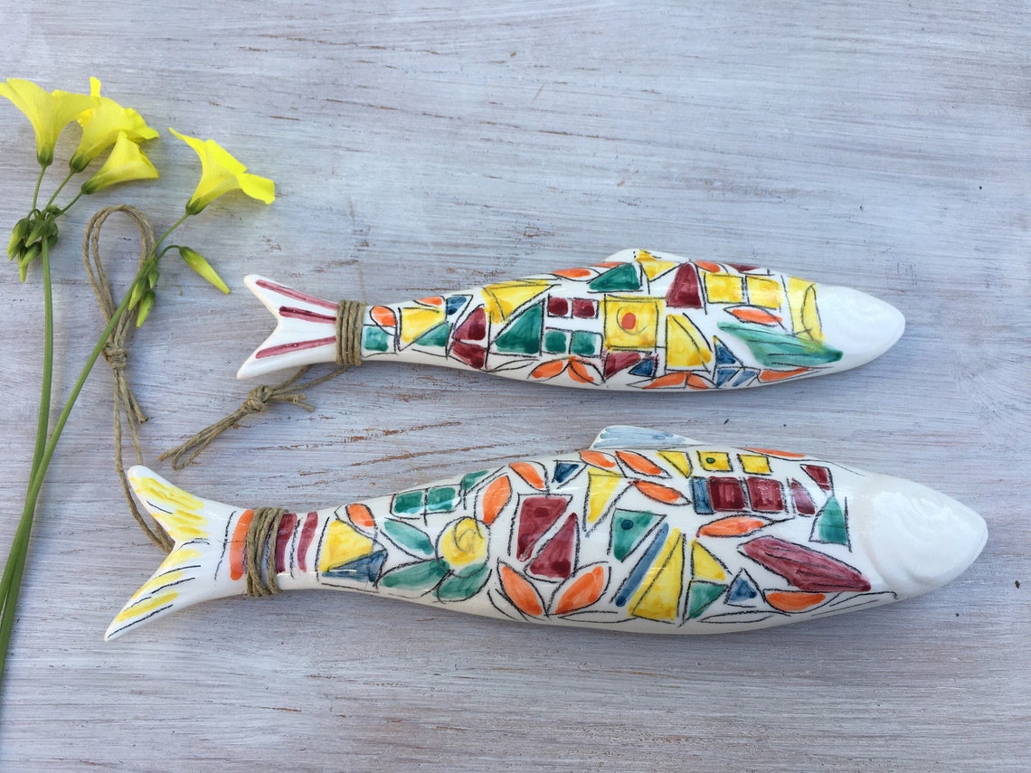 Portuguese sardines pottery hand painted abstract and Etsy