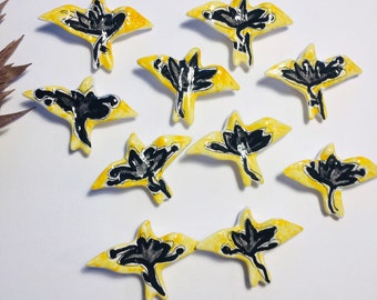Flock of ceramic swallows carrying  flowers to your wall, set of 10 small swallows hand painted and unique, free shipping worldwide