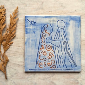 Piastrella Sacra Famiglia con approccio contemporaneo, piastrelle decorative ideali per un regalo di Natale, READY a SHIP