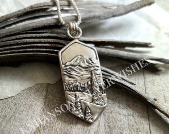 Mountain Vista No. 2, Handmade Sterling Silver Moon and Mountain Pendant, Personalized, Original by SilverWishes