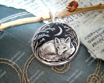 Fox Pendant, Sweet Dreams, Personalized Fine Silver Fox and Moon Pendant, Handmade with Recycled Silver, by SilverWishes