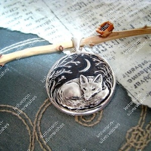 Fox Pendant, Sweet Dreams, Personalized Fine Silver Fox and Moon Pendant, Handmade with Recycled Silver, by SilverWishes