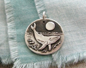 Whale Song, Whale and Moon Pendant, Handmade Original and Exclusive by SilverWishes, Fine and Sterling Silver