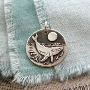 Whale Song, Whale and Moon Pendant, Handmade Original and Exclusive by SilverWishes, Fine and Sterling Silver image 1