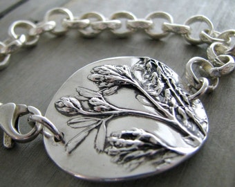Dance Bracelet No. 2, Fine Silver, Natural Plant Reproduction, Artisan Original and Exclusive by SilverWishes, Recycled Silver