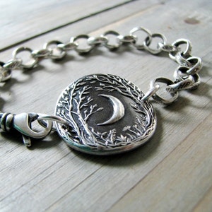 Forest Moon Bracelet, Fine Silver Jewelry, Handmade in Recycled Silver From Artisan Original Carving, by SilverWishes
