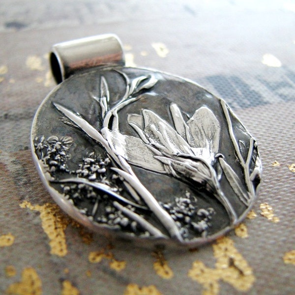 Wilde bloemen, fijn zilveren hanger, natuurlijke plantenreproductie, artisan handgemaakt door SilverWishes, gerecycled zilver
