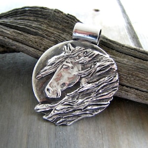 Horse Jewelry, Midnight Sun, Fine Silver Handcarved Horse Pendant by SilverWishes, Recycled Silver