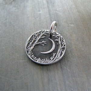 Forest Moon Mini Edition, Personalized Fine Silver Pendant, Handmade in Recycled Silver From Original Carving, by SilverWishes image 4