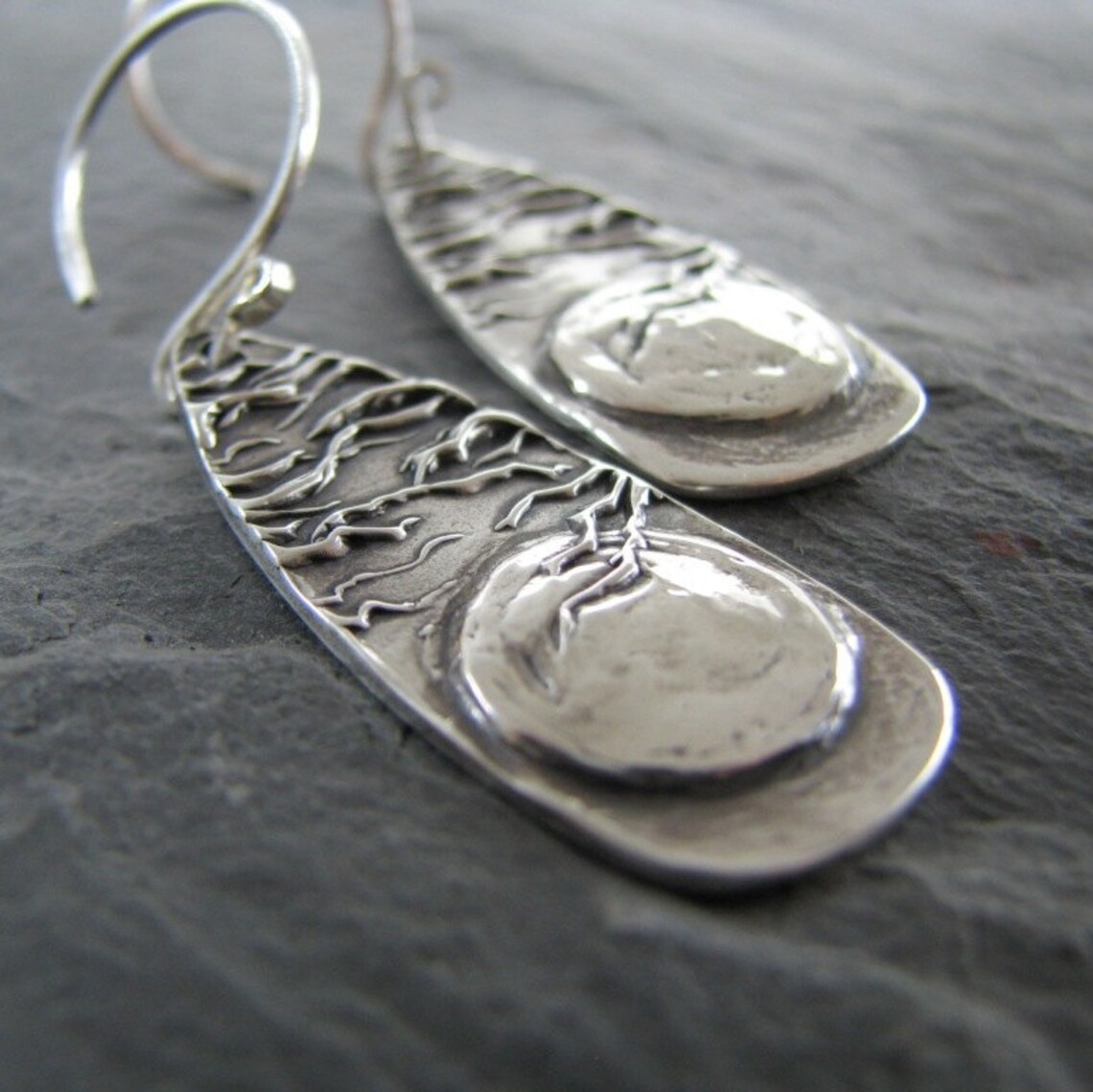 Artisan Fine Silver Earrings Moon and Trees Handmade in Etsy