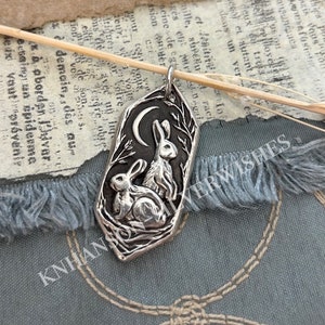 Listen to the Moon No.4, Personalized Fine Silver Rabbit Pendant, Hares, Handmade Original, by SilverWishes image 4