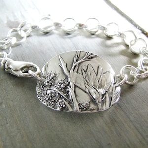 Wildflowers Bracelet, Fine Silver, Natural Plant Reproduction, Artisan Original and Exclusive by SilverWishes, Recycled Silver