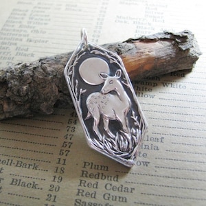 Goodnight My Deer, Personalized Fine Silver Deer Pendant, Handmade in Recycled Silver From Original Carving, by SilverWishes