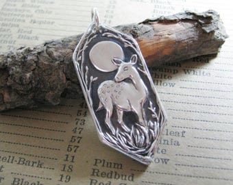 Goodnight My Deer, Personalized Fine Silver Deer Pendant, Handmade in Recycled Silver From Original Carving, by SilverWishes