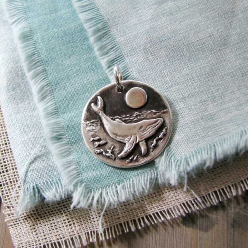 Whale Song, Whale and Moon Pendant, Handmade Original and Exclusive by SilverWishes, Fine and Sterling Silver image 4