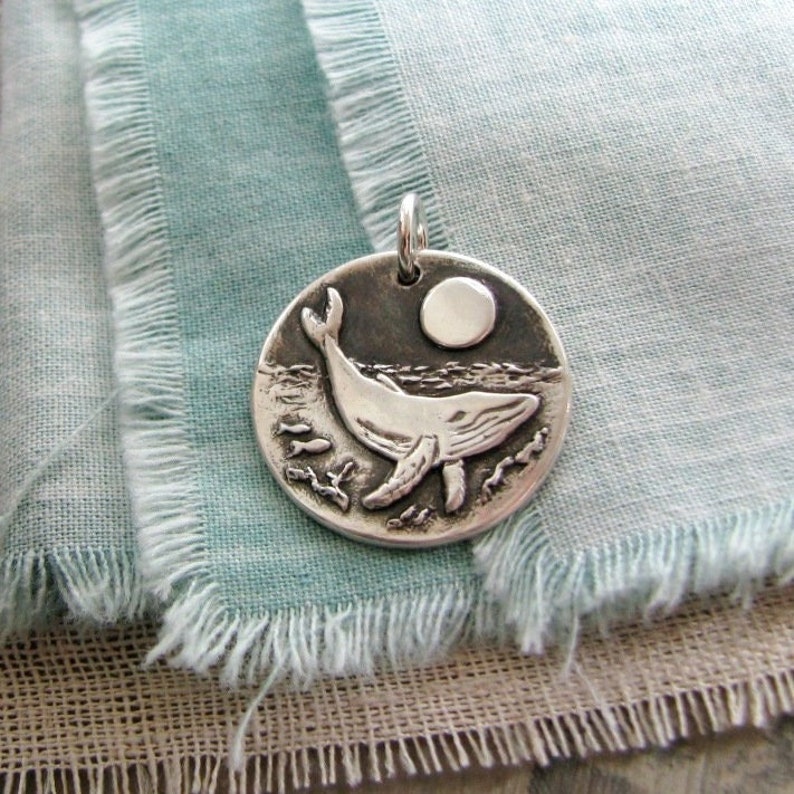 Whale Song, Whale and Moon Pendant, Handmade Original and Exclusive by SilverWishes, Fine and Sterling Silver image 1