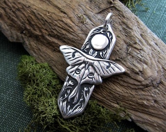 Luna, Personalized Fine Silver Pendant, Handmade in Recycled Silver From Artisan Original Carving, by SilverWishes