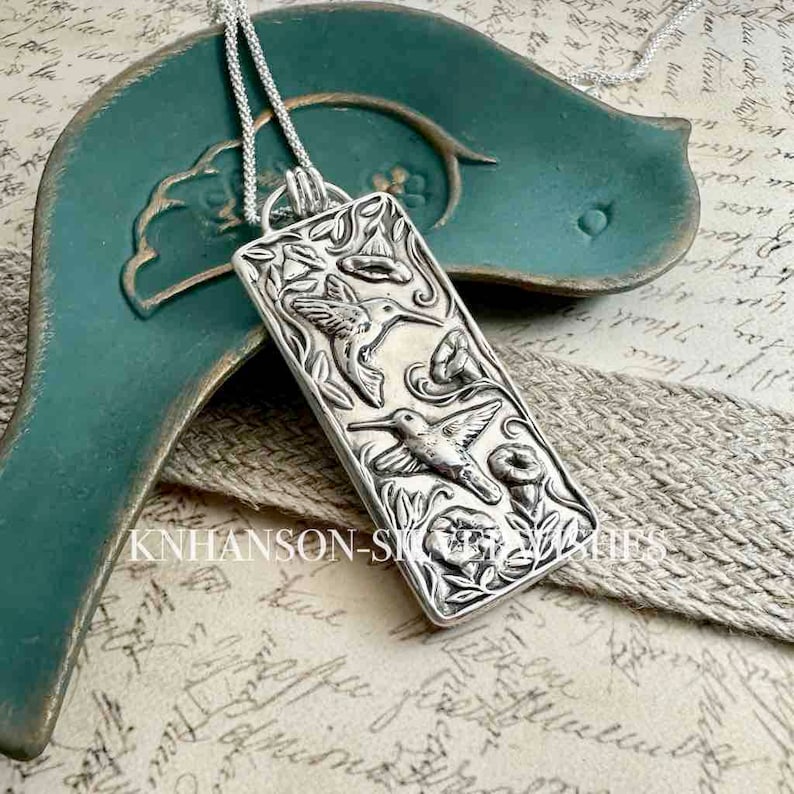 Small Wonders, Sterling Silver Handmade Hummingbird Pendant, Personalization Available Bild 5