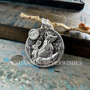 Fox and Rabbit Moon Pendant, Starry-Eyed, Personalized Sterling Silver, Handmade Original by SilverWishes image 2