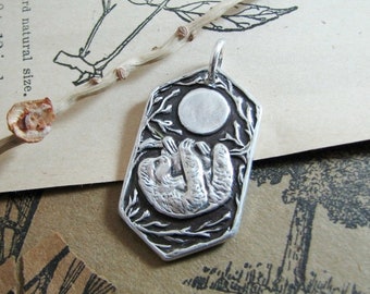 Serenity, Sloth and Moon Pendant, Personalized, Fine and Sterling Silver, Original and Exclusive by SilverWishes