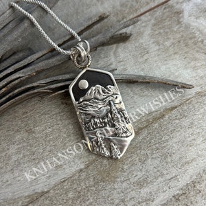 Mountain Vista, Handmade Sterling Silver Moon and Mountain Pendant, Personalized, Original by SilverWishes