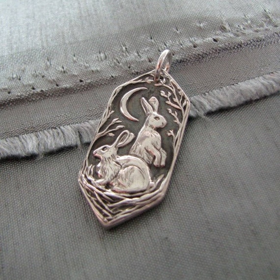 Personalized Fine Silver Rabbit Pendant, Listen to the Moon