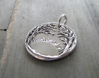 Forest Sunrise, Personalized Fine Silver Pendant, Handmade in Recycled Silver From Original Carving, by SilverWishes