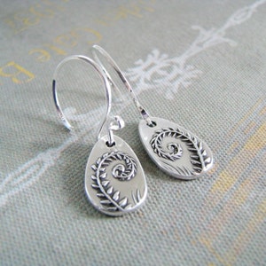Fiddleheads, Artisan PMC Jewelry, Fine Silver Fern Earrings, SilverWishes Original and Exclusive