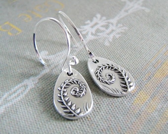 Fiddleheads, Artisan PMC Jewelry, Fine Silver Fern Earrings, SilverWishes Original and Exclusive