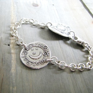 My Sun and Moon, Personalized Fine and Sterling Silver Bracelet, Sun, Moon and Stars, by SilverWishes