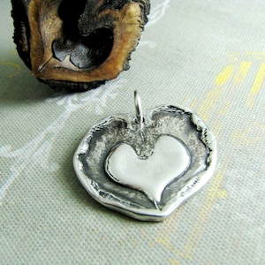 Pure Silver Heart Pendant, Pressed From Walnut Shell, Artisan Original, Handmade by SilverWishes