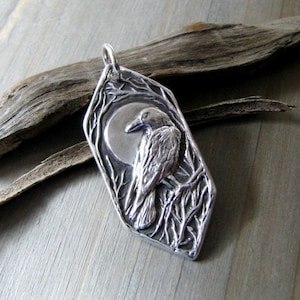 Night Watch, Personalized Fine Silver Raven Pendant, Handmade in Recycled Silver From Original Carving, by SilverWishes image 3