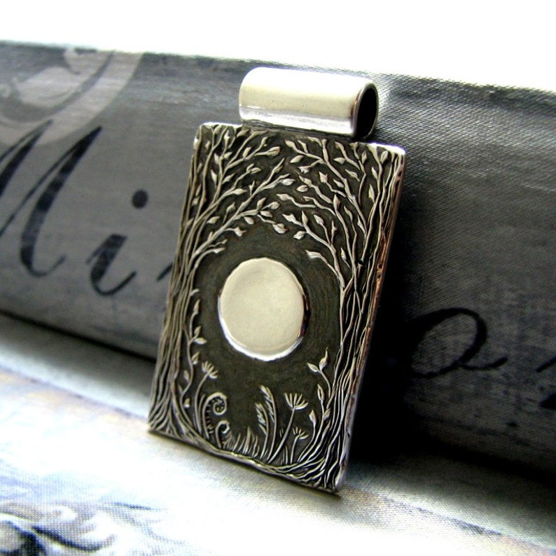 Fine Silver Personalized Pendant, Forest Moon No. 3, Handmade in Recycled Silver From Artisan Original Carving, by SilverWishes image 5