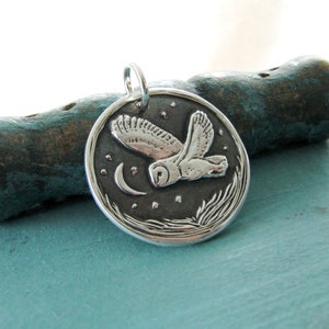 Among The Stars No. 2, Fine Silver Owl Pendant, Recycled Silver, Original and Exclusive, by SilverWishes