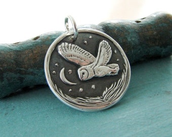 Among The Stars No. 2, Fine Silver Owl Pendant, Recycled Silver, Original and Exclusive, by SilverWishes