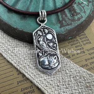 Whispers, Personalized Sterling Silver Rabbit and Fox Pendant, Full Moon, Handmade Artist Original