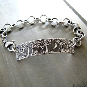 Forest Moon Bracelet No. 3, Fine Silver Jewelry, Handmade in Recycled Silver From Original Carving, by SilverWishes