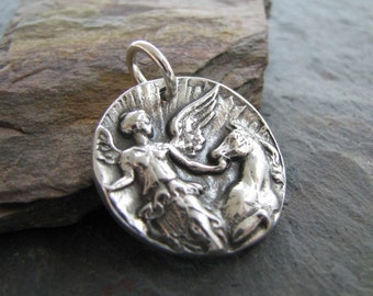 Artisan PMC Jewelry, Fine Silver Horse Pendant, Goddess Of The Dawn, Handmade