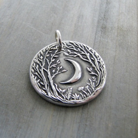 Forest Moon Personalized Fine Silver Pendant Handmade in | Etsy