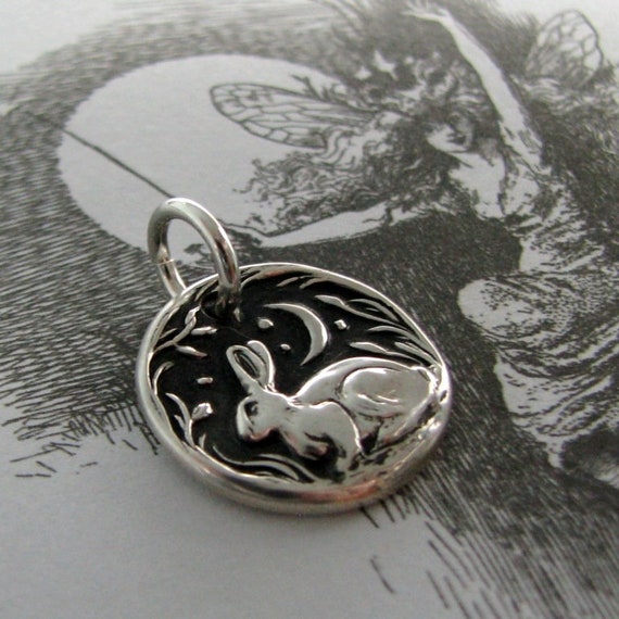 Personalized Fine Silver Rabbit Pendant, Listen to the Moon